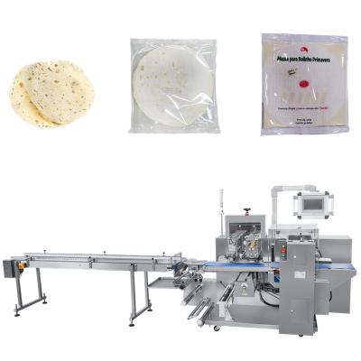 China Automatic Wrapping Line Frozen Arab Tortillas Pita Chapati Patti Pouch Packing Machine Frozen Panini Pizza Chapati Packing Line for sale