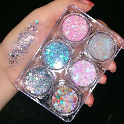 China 6 Color Stage Makeup Face Paint Body Glitter Eyeshadow Sequins Festival Painting Decoration Gel Cream for sale