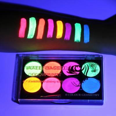 China 8 Color Neon Christmas UV Glow Face Paint Palette Luminous Body Paint Water Based Black Light Make-Up for sale