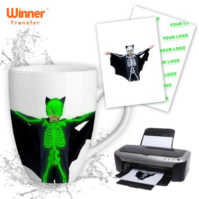 China Professional Manufacturer 100 Sheet Glow Ceramic Pack in Dark Water Transfer Film for Inkjet Printers, Tumblers, Mugs, Glasses DIY for sale