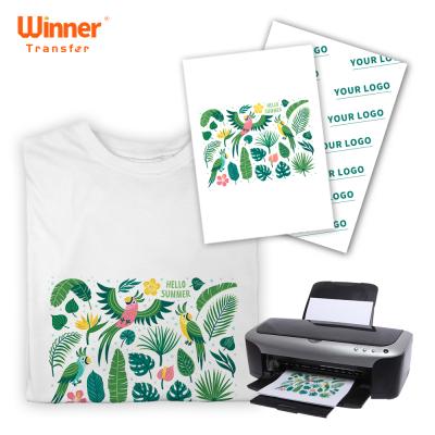 China 2021 New Arrival T-shirts A4 Light Inkjet Uncut Self Weeding Heat Transfer Sublimation Paper Transfer Paper For Light Cotton T-shirt for sale