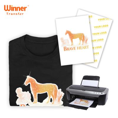 China T Shirts Ready To Ship Winner Transfer 8.5x11 100 Pieces Gold Glitter Inkjet Heat Transfer Paper For Dark T Shirts for sale