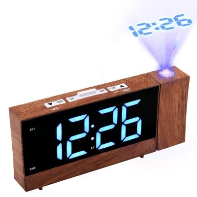 China Antique Time Projection Square LED Digital Projection Wooden Night Light Electrohome Projection Alarm Clock for sale