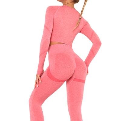 China High Waist Hot Pink Dropshipping Sports Fitness Yoga Legging Women Breathable Long Sleeve Yoga Set Customized for sale