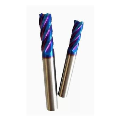 China Nano Blue Coated HRC65 Carbide 4-6 Flute Rough End Mills for sale