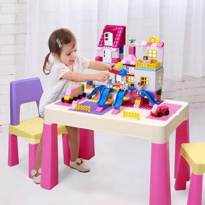 China Modern Wholesale Lightweight Plastic Activity Playing Building Block Plastic Table Kids Table And Chair for sale