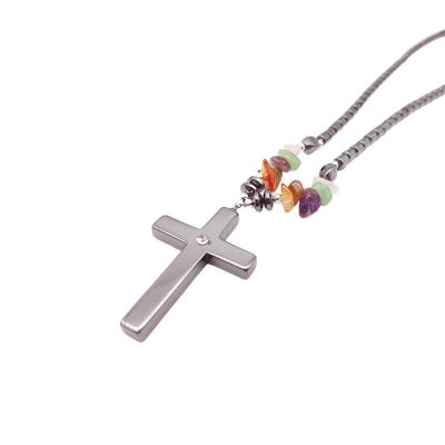 China FASHIONABLE wholesale hematite stone cross pendant for men and women magnetic hematite necklace for sale