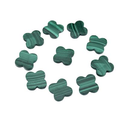 China Color Play Or Fire Flat Back Sliced ​​Four Leaf Clover Natural Green Malachite Used In Ring Earring for sale