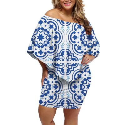 China Custom women print anti-static dress sketch sketch plus size off the shoulder dress with big shawl woman clothing for sale