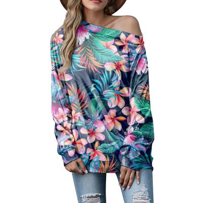 China 2021 Hot Hawaiian Polynesian Flower Blue Shirt Women Anti-pilling Hibiscus Plumeria and Monstera Palm Leaves Tropical Plant Tee Shirt for sale