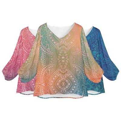 China Anti-pilling Traditional Print Blouse Women Chiffon Tops Customized Shirts For Women Blouses Elegant Polynesian Chiffon Blouse for sale