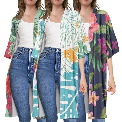 China QUICK DRY Frangipani Pattern Hawaiian Colorful Tropical Girls Coat Long Short Sleeve Summer Women Beach Cardigan Plus Size Wear for sale