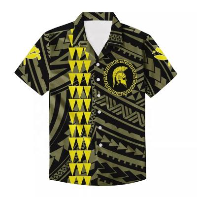 China Wholesale Custom Anti-Shrink Button Down Tribal Polynesian Samoan Samoan POD Men's Tribal Yellow Casual Shirts Mens T-Shirts for sale