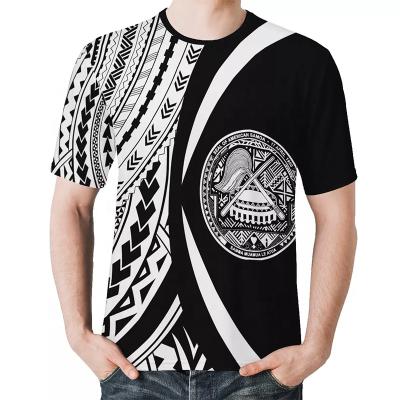 China Wholesale Anti Shrink Men's T-shirt Printing Polynesian Samoan Tribal Black White Black High Quality Short Sleeve Casual Shirt for sale