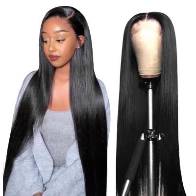 China Brazilian Raw Silky Straight Wave 100% Cuticle Aligned Hair 150% Pre Plucked 13x4 Transparent Swiss Lace Frontal Front Wig For Black Women for sale