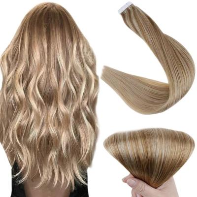 China Curly Curl Custom Colors Double Drawn Tape In Hair Vendors Color 100% Real Human Cuticle Aligned Virgin Tape Hair Extension for sale