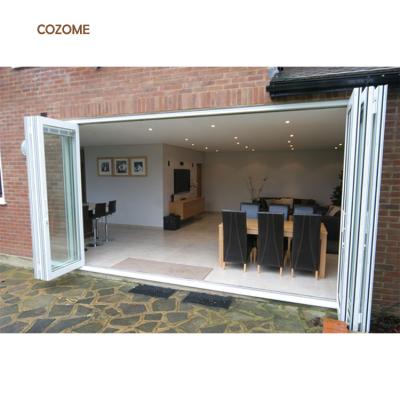 China Modern Bi-Fold Outside Doors Bi Entrance Aluminum Folding Door With Glass Panel for sale