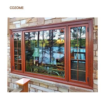 China Commercial Swing Double Glazed Windows Price For Wood Finish Aluminum Window for sale