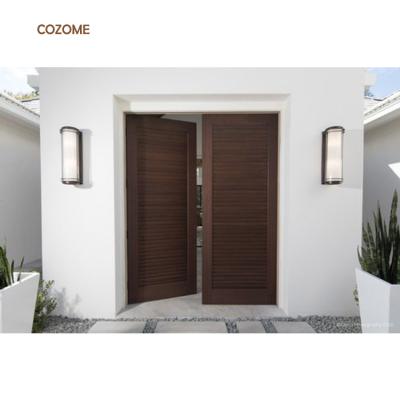 China Modern White Oak Solid Wood Fancy Walnut Front Brown Double Leaf Black Main Door For Hotel for sale