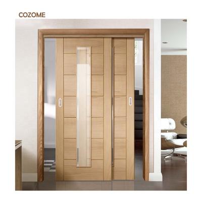 China Modern Shaker Oak Prefinished Glazed Clear Glass Internal Wood Sliding Direct Thruslide Doors for sale