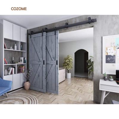 China Modern American Style Wood Frame Part Rustic Sliding Glass Barn Doors Interior Double for sale