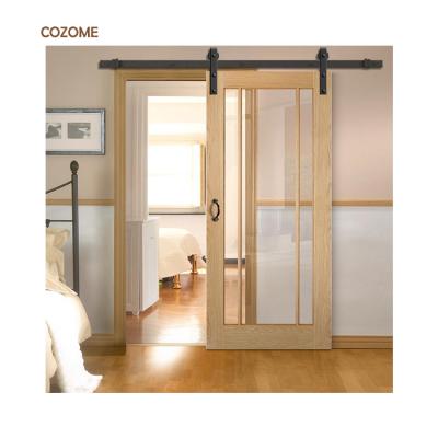 China Modern White Interior Barn Doors Frames Modern Solid Wood And Glass Pocket Doors Bedroom for sale