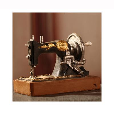 China Vintage Statues Home Decor Picture Miniature Props Retro Europe Style Resin Sewing Machine Model Figurines for sale