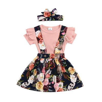 China Sunflower Criss Cross Print Fashion Casual Baby Summer Strap Outfits Boutique Kid Girls Clothes Two Piece Sets for sale