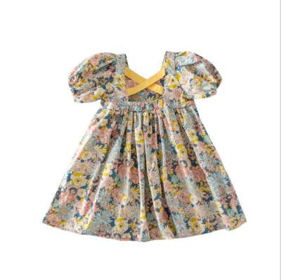 China Latest Design Summer Children Clothing Cross Flower Belt New Arrival Baby Casual Dress Breathable Cute Print Dress for sale