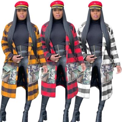 China Autumn Fall Cardigan Winter Long Letters Camouflage Print Anti-Shrink Grid Plaid Coat Women Long Maxi Jacket Floral For Ladies for sale