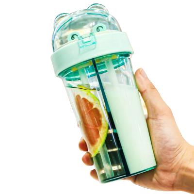 China Viable Wholesale Customized Reusable Water Bottle 420ml Kids Drinking Double Bottle Kids Plastic Water Bottle With Straw for sale