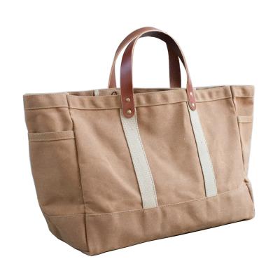 China Waxed Garden Handled Tote In Wax Canvas and Customer Leather Camel for sale