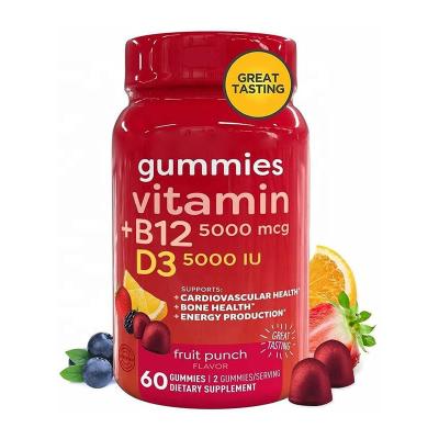 China 100% Organic Private Label Fruit Punch Flavor Vitamin D3 B12 Gummies For Healthy Immune Support Cardiovascular Bone Energy Boosts for sale