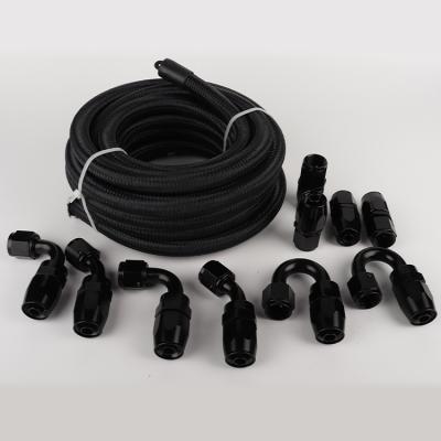 China 10an 3/8 Ptfe E85 Nylon Stainless Steel Braided Black Ptfe Fuel Hose End Fitting Oil Cooler Hose for sale