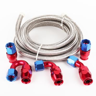 China 10ft An12 304ss Silver Stainless Steel Oil Pipe Nylon Braided Rubber Fuel Hose Kit And 10pcs An12 Fittings for sale