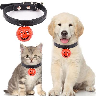 China Viable Pet Accessories Thanksgiving Halloween Halloween Kitten Cat Collars Pumpkin Patterns Adjustable Dog Collar With Bell for sale