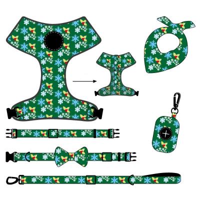 China Customized Reversible Viable Style Christmas Dog Leash Collar And Harness Set for sale