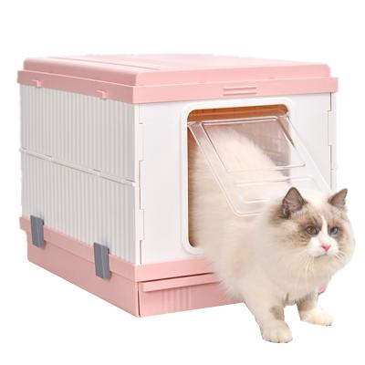 China Viable Wholesale Foldable Portable Ttoilet With Top Type Cat Litter Box With Lid Entry Anti-splash Closed Drawer for sale