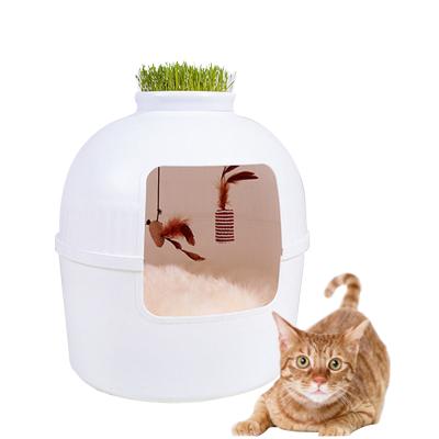 China Large Cleaning Breathable Luxury Hidden Closed Plastic Biodegradable Home Enclosed Portable Cat Litter Toilet Furniture Cat Trash Can for sale