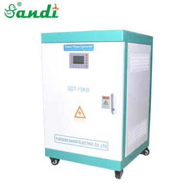 China Split 110/220vac phase input and 3 phase 220/380vac, 50hz/60hz output converter (inverter) 10KW, 12KW, 15KW 550*550*860mm for sale