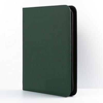 China Waterproof PU Green Zipper 9-Pocket Premium Leather Trading Card Collection Binder for sale