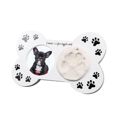 China Bone Shape Paw Print Clay Frame Wooden Souvenir for sale