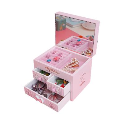 China Hot Selling Small Portable Kids Wooden 3 Drawer Jewelry Gift Box for sale