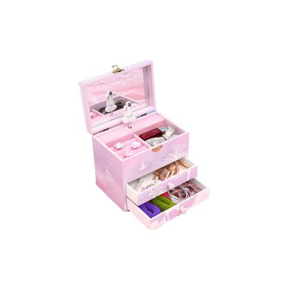 China Wood Hot Selling 2 Drawer Kids Wooden Musical Jewelry Box for sale