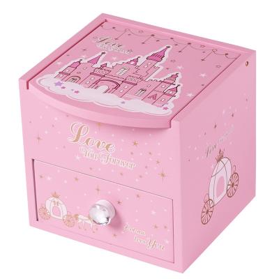 China Custom Competitive Price Girls Storage Castle Series Wooden 1 Drawer Wooden Jewelry Box With Mirror for sale