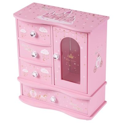 China Wholesale Manufacturer Wooden Supply Luxury 4 Drawer 1 Door Wooden Jewelry Storage Boxes for sale