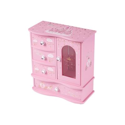 China Hot Sale 4 Drawer 1 Wooden Door Large Wooden Jewelry Box With Pocket for sale