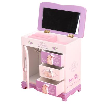 China Outstanding Quality Child Wooden Jewelry Packaging 1 Door 3 Drawer Jewelry Box for sale