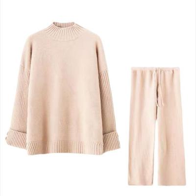 China Factory Custom QUICK DRY Winter Knit Suit Women's Turtle Neck Sweater Thickened Outer Wear Loose Two Piece Set for sale