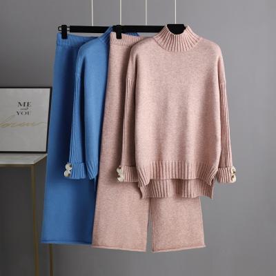 China Factory Custom QUICK DRY Winter Knitted Suit Women's Turtle Half Neck Thickened Loose Two Piece Sweaters Women's Outer Wear for sale